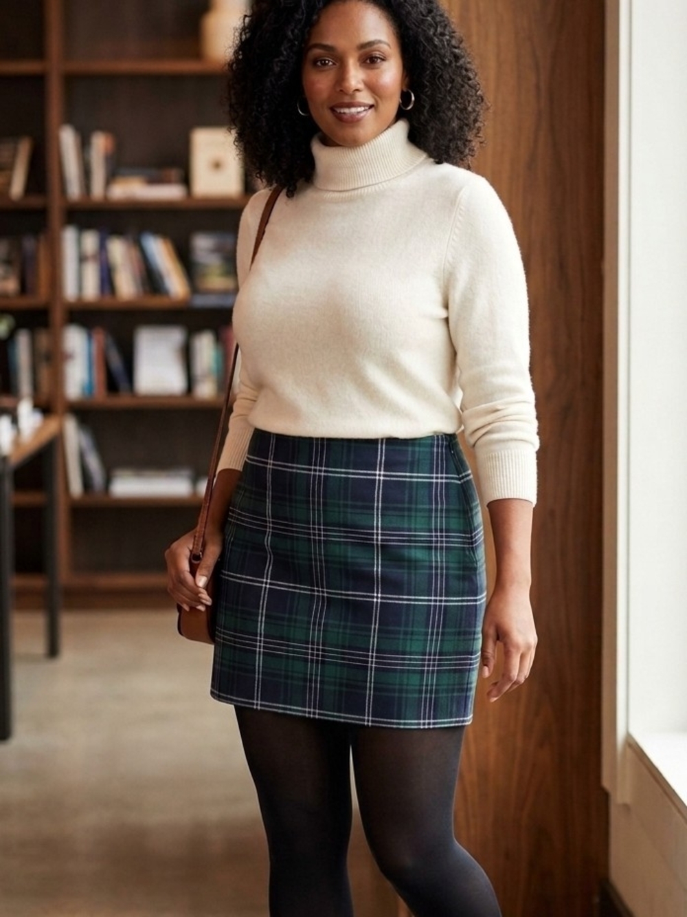 LOFT Green and Navy Plaid Mini Skirt